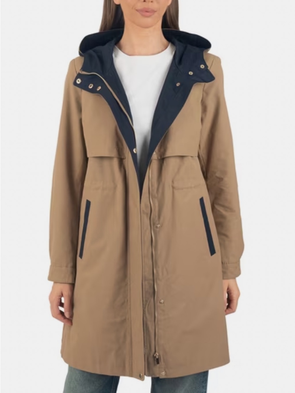 Alpine Swiss Tanya Womens Hooded Rain Jacket Long Raincoat Trench Coat Windbreak